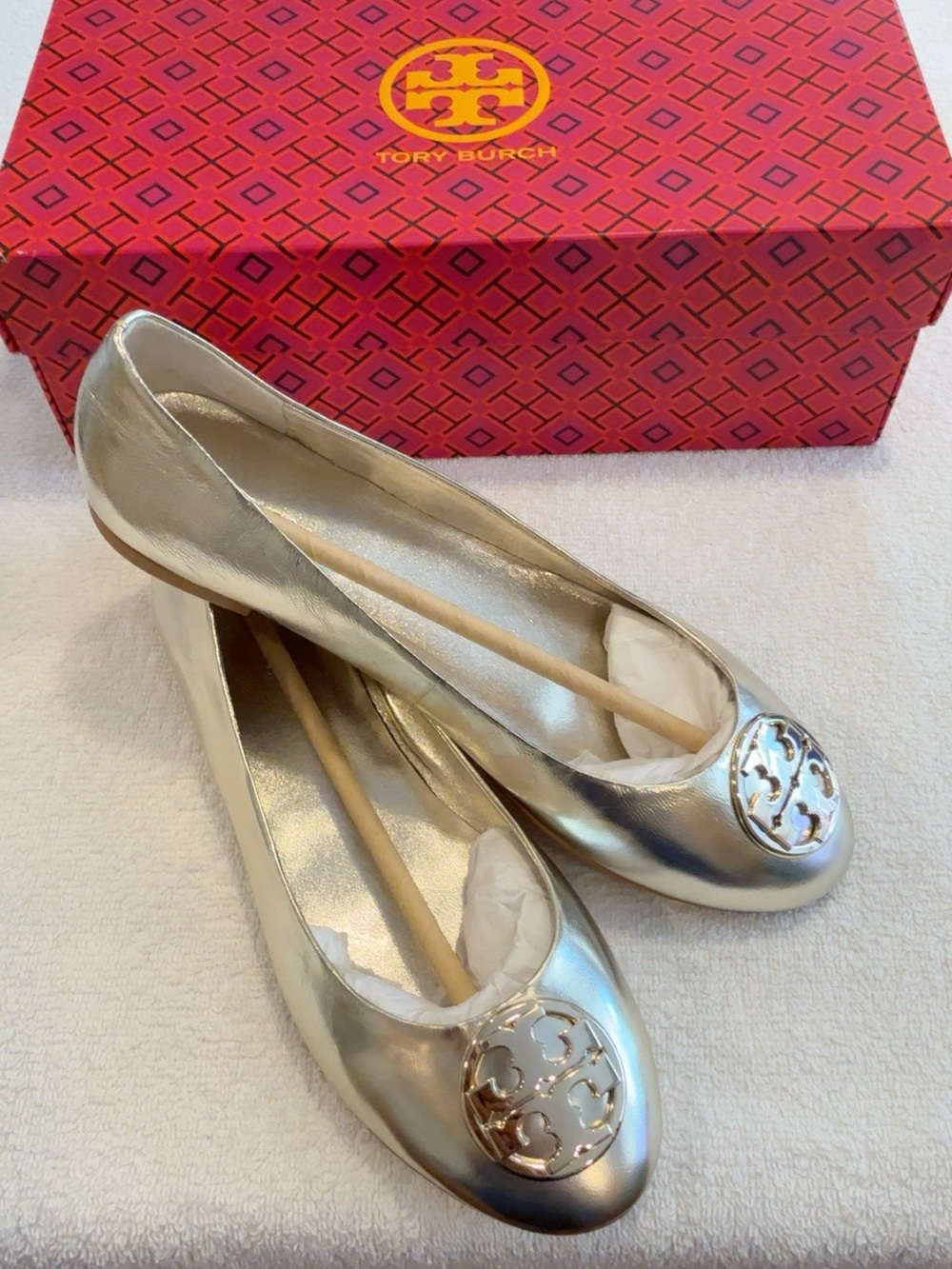 Tory Burch Chelsea Ballet Flats Spark Gold 8.5 NIB